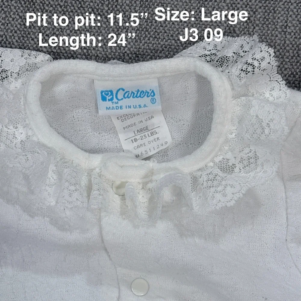 Vintage Carters White Lace Trim Footed Sleeper‎ Baby Large Made in USA Bunny